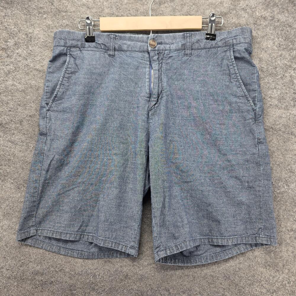 Johnnie-O Shorts Mens 34 Blue Chambray Chino Cotton Casual Flat Front 9 Inseam